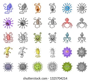 Types of funny microbes cartoon,monochrom icons in set collection for design. Microbes pathogenic vector symbol stock web illustration.