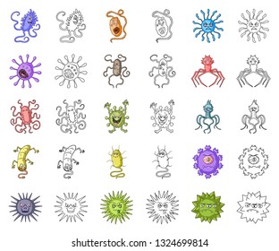 Types of funny microbes cartoon,outline icons in set collection for design. Microbes pathogenic vector symbol stock web illustration.