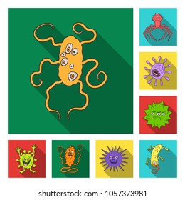Types of funny microbes flat icons in set collection for design. Microbes pathogenic vector symbol stock web illustration.
