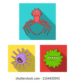 Types of funny microbes flat icons in set collection for design. Microbes pathogenic vector symbol stock web illustration.