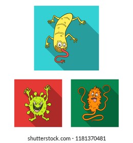 Types of funny microbes flat icons in set collection for design. Microbes pathogenic vector symbol stock web illustration.