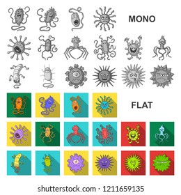 Types of funny microbes flat icons in set collection for design. Microbes pathogenic vector symbol stock web illustration.