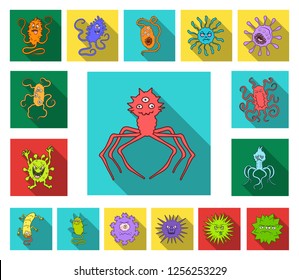 Types of funny microbes flat icons in set collection for design. Microbes pathogenic vector symbol stock web illustration.