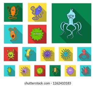 Types of funny microbes flat icons in set collection for design. Microbes pathogenic vector symbol stock web illustration.