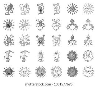 Types of funny microbes monochrome,outline icons in set collection for design. Microbes pathogenic vector symbol stock web illustration.
