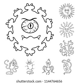 Types of funny microbes outline icons in set collection for design. Microbes pathogenic vector symbol stock web illustration.