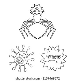 Types of funny microbes outline icons in set collection for design. Microbes pathogenic vector symbol stock web illustration.