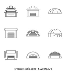 Types of garages icons set. Outline illustration of 9 types of garages vector icons for web
