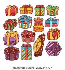 Types of gift boxes hand-drawn illustration. set of gift box for party decoration.