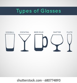 types of glasses for drinking alcohol vector