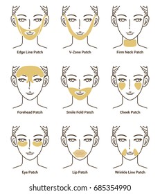 Types of Gold Gel Patch Series. Anti Wrinkle Patch. Vector Illustration.