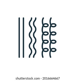 Types of Hair Line Icon. Curly, Straight and Wavy Hair Linear Pictogram. Classification of Texture and Shape Follicle Outline Icon. Editable Stroke. Isolated Vector Illustration.
