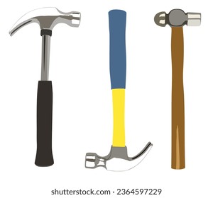 Types of hammers hammer isolated on white.