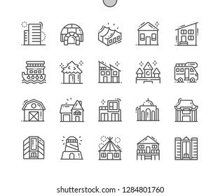 Types of Homes Well-crafted Pixel Perfect Vector Thin Line Icons 30 2x Grid for Web Graphics and Apps. Simple Minimal Pictogram