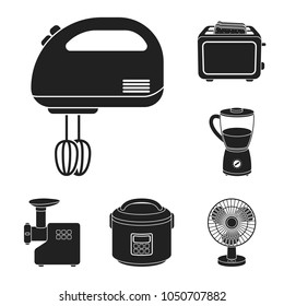 Types of household appliances black icons in set collection for design.Kitchen equipment vector symbol stock web illustration.