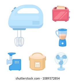 Types of household appliances cartoon icons in set collection for design.Kitchen equipment vector symbol stock web illustration.