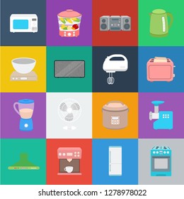 Types of household appliances cartoon icons in set collection for design.Kitchen equipment vector symbol stock web illustration.