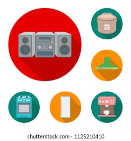 Types of household appliances flat icons in set collection for design.Kitchen equipment vector symbol stock web illustration.