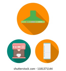 Types of household appliances flat icons in set collection for design.Kitchen equipment vector symbol stock web illustration.