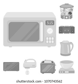 Types of household appliances monochrome icons in set collection for design.Kitchen equipment vector symbol stock web illustration.