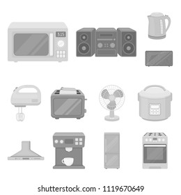 Types of household appliances monochrome icons in set collection for design.Kitchen equipment vector symbol stock web illustration.