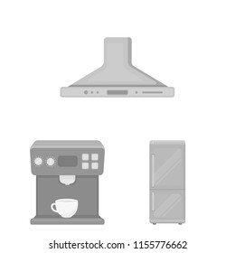 Types of household appliances monochrome icons in set collection for design.Kitchen equipment vector symbol stock web illustration.