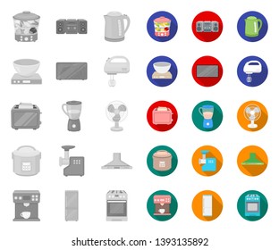 Types of household appliances mono,flat icons in set collection for design.Kitchen equipment vector symbol stock web illustration.
