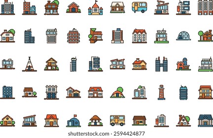 Types of houses icons High-Quality Vector Icons Collection with Editable Stroke. Ideal for Professional and Creative Projects.