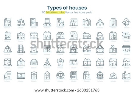 Types of houses line icon pack. Types of houses Stroke icon set. Editable Stroke icon