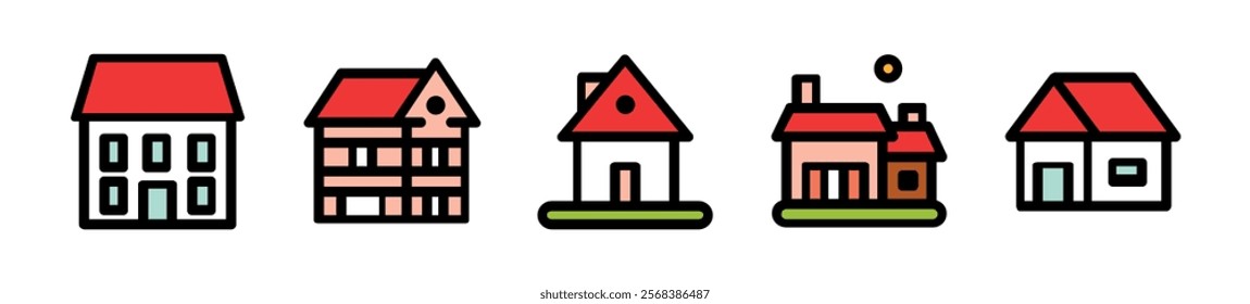 Types of houses set icon vector illustration