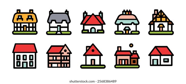 Types of houses set icon vector illustration