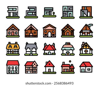 Types of houses set icon vector illustration