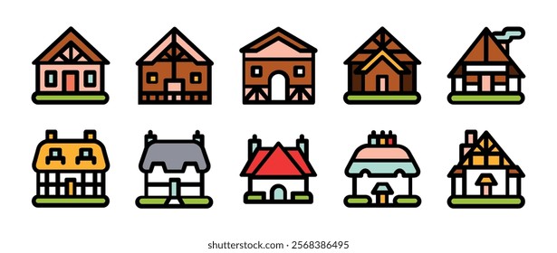 Types of houses set icon vector illustration