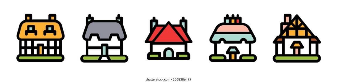 Types of houses set icon vector illustration