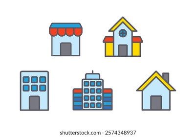 Types of houses set icon vector illustration