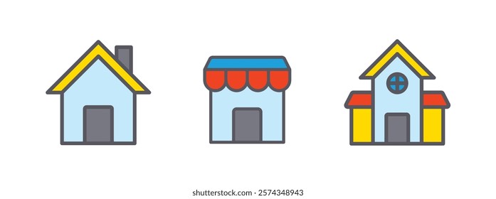 Types of houses set icon vector illustration