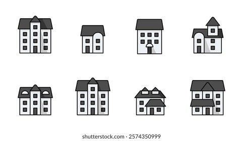 Types of houses set icon vector illustration