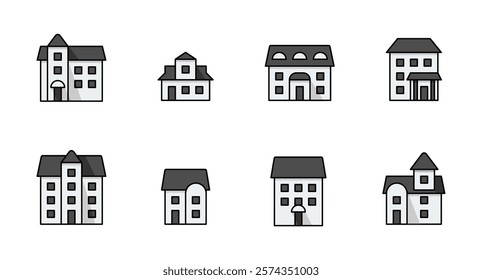 Types of houses set icon vector illustration