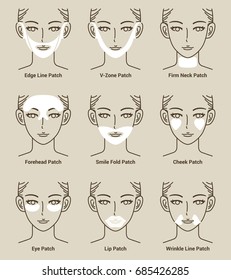 Types Of Hydro Gel Patch Series. Anti Wrinkle Patch. Vector Illustration.