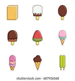 Types of ice cream icons set. Flat set of 9 types of ice cream vector icons for web isolated on white background