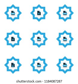 Types icons colored set with file HTML, file image, otf and other text format elements. Isolated vector illustration types icons.