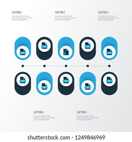 Types icons colored set with file exe, file archive, file cad and other paper elements. Isolated vector illustration types icons.