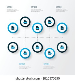 Types icons colored set with file video, favorite file, file otf and other markup language elements. Isolated vector illustration types icons.