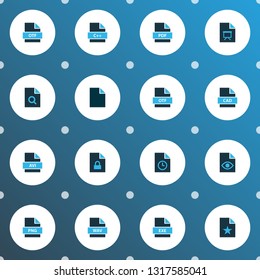 Types icons colored set with locked file, file wav, file exe and other padlock elements. Isolated vector illustration types icons.