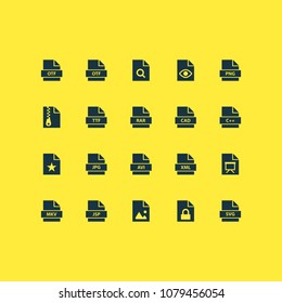 Types icons set with cad, avi, organize and other multimedia elements. Isolated vector illustration types icons.