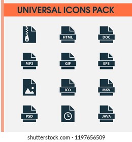 Types icons set with file, doc, temporary and other eps elements. Isolated vector illustration types icons.