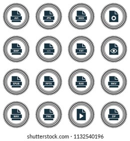 Types icons set with mkv, organize, rar and other file elements. Isolated vector illustration types icons.