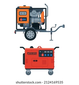 Types of Industrial Electrical Power Generator Vector Set