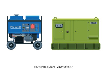 Types of Industrial Electrical Power Generator Vector Set
