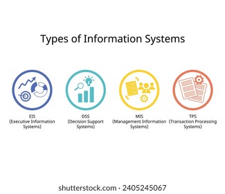 Types of Information System for MIS, TPS, DSS and EIS icon